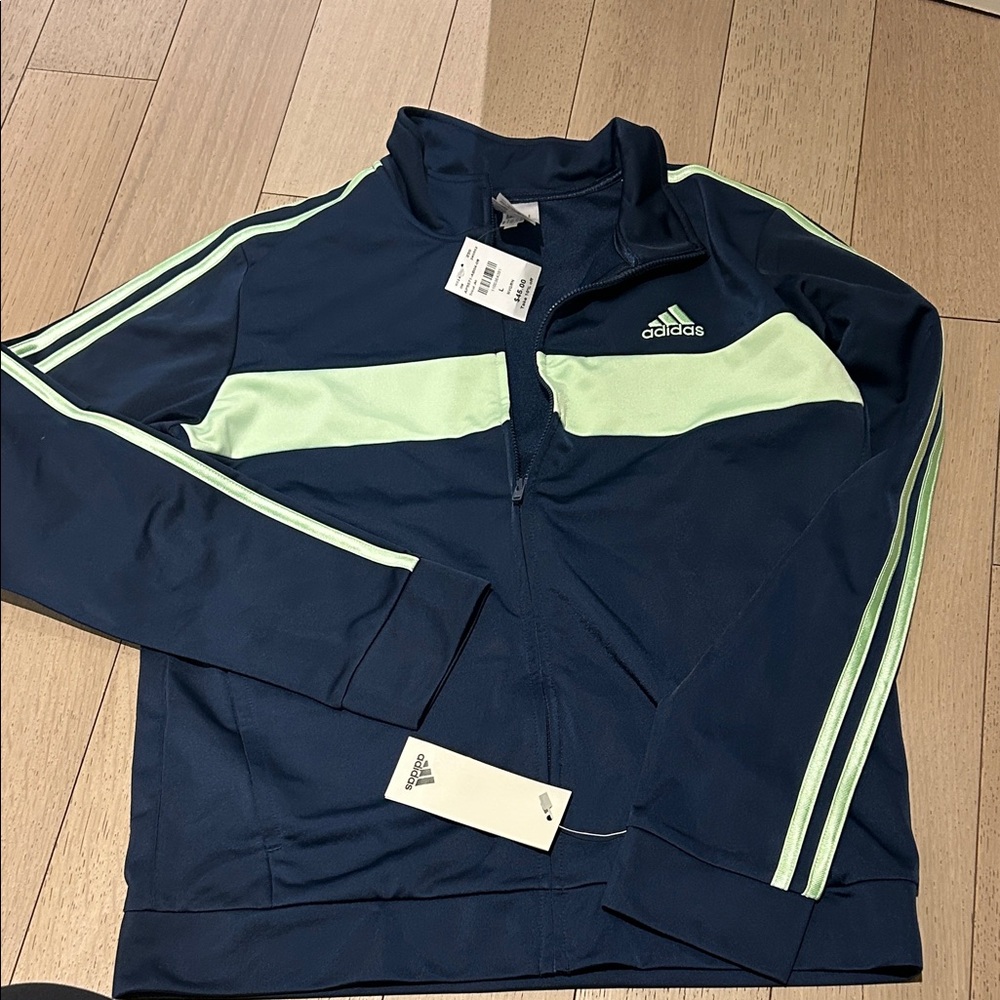 Adidas Kids Zip Sweatshirt in Navy and Light Green